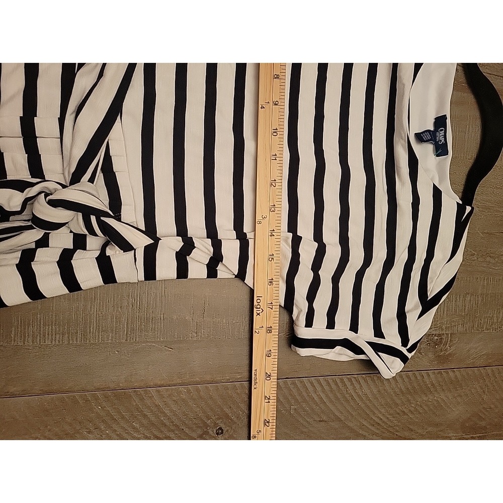 CHAPS Ralph Lauren Women Jersey Empire Black Dress Stretch Striped S Small - Picture 4 of 6
